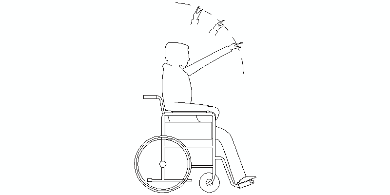 Portée manuelle depuis le fauteuil roulant, vue en élévation